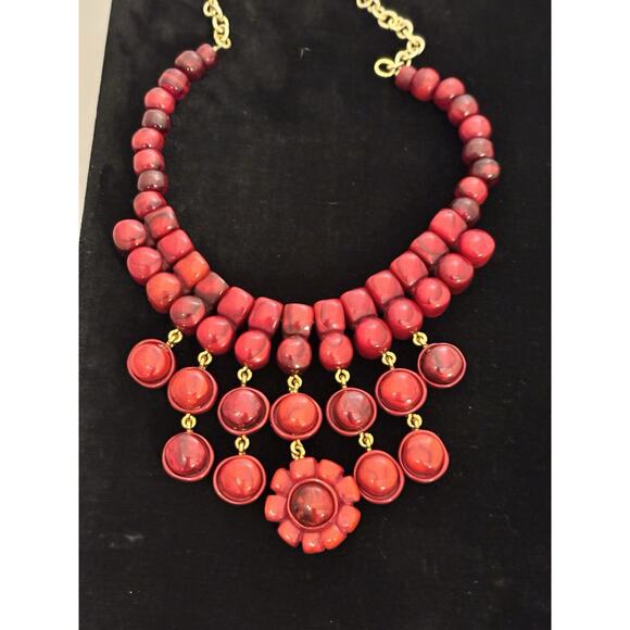 Vintage Dominique Denaive Paris Cranberry Red Resin Choker/Bib NECKLACE - Picture 7 of 8